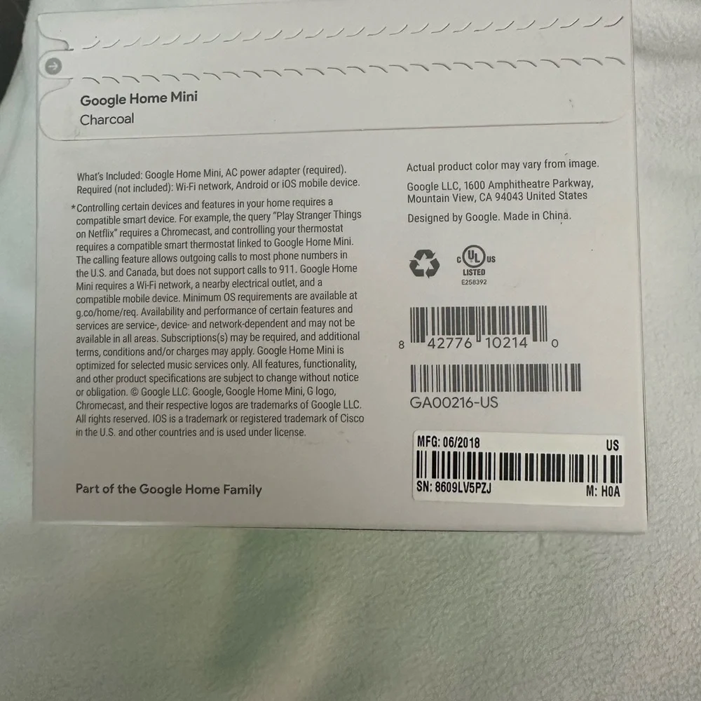 NWT GOOGLE HOME MINI CHARCOAL
